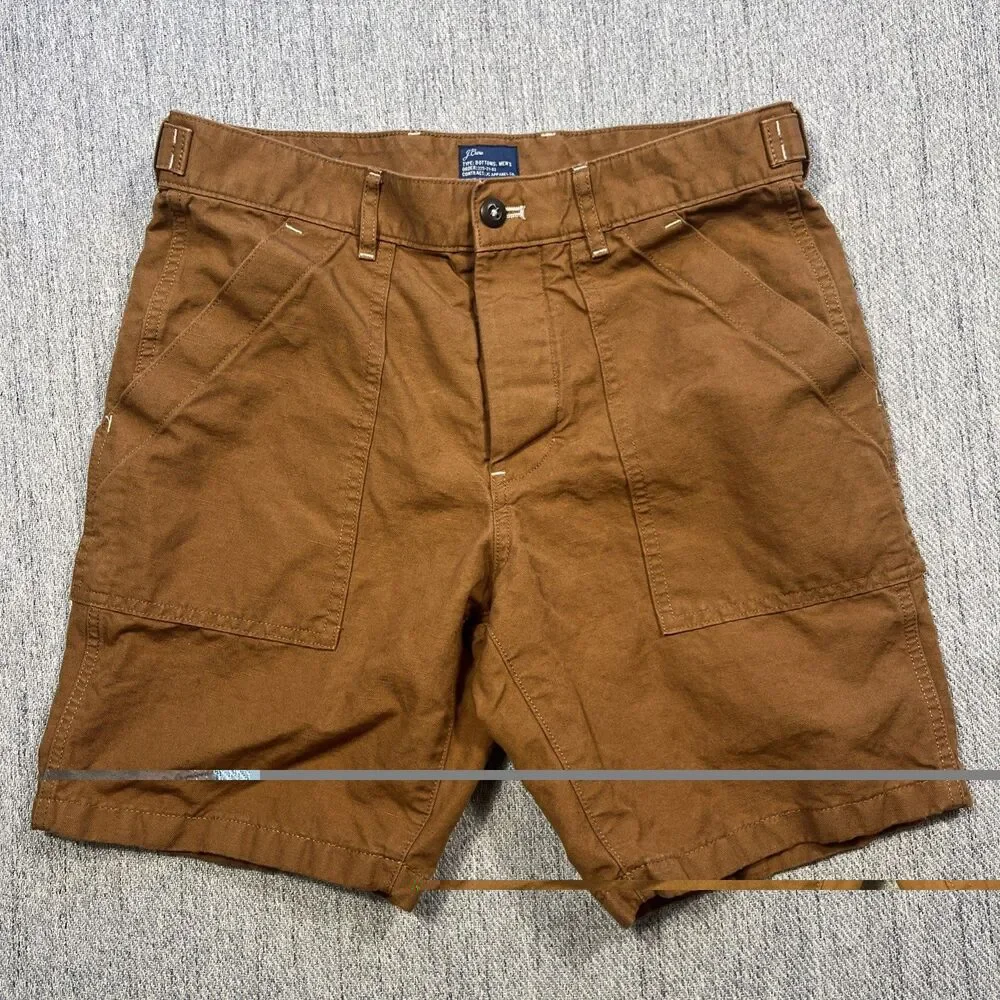 J.Crew Mens 29 Camp Utility Shorts Burnt Orange Brown Cotton Linen AY197